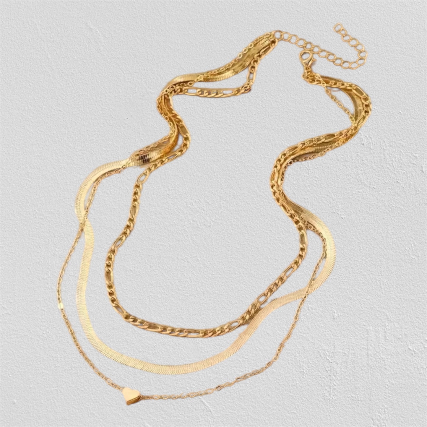 Heart Charm Layered Necklace Set