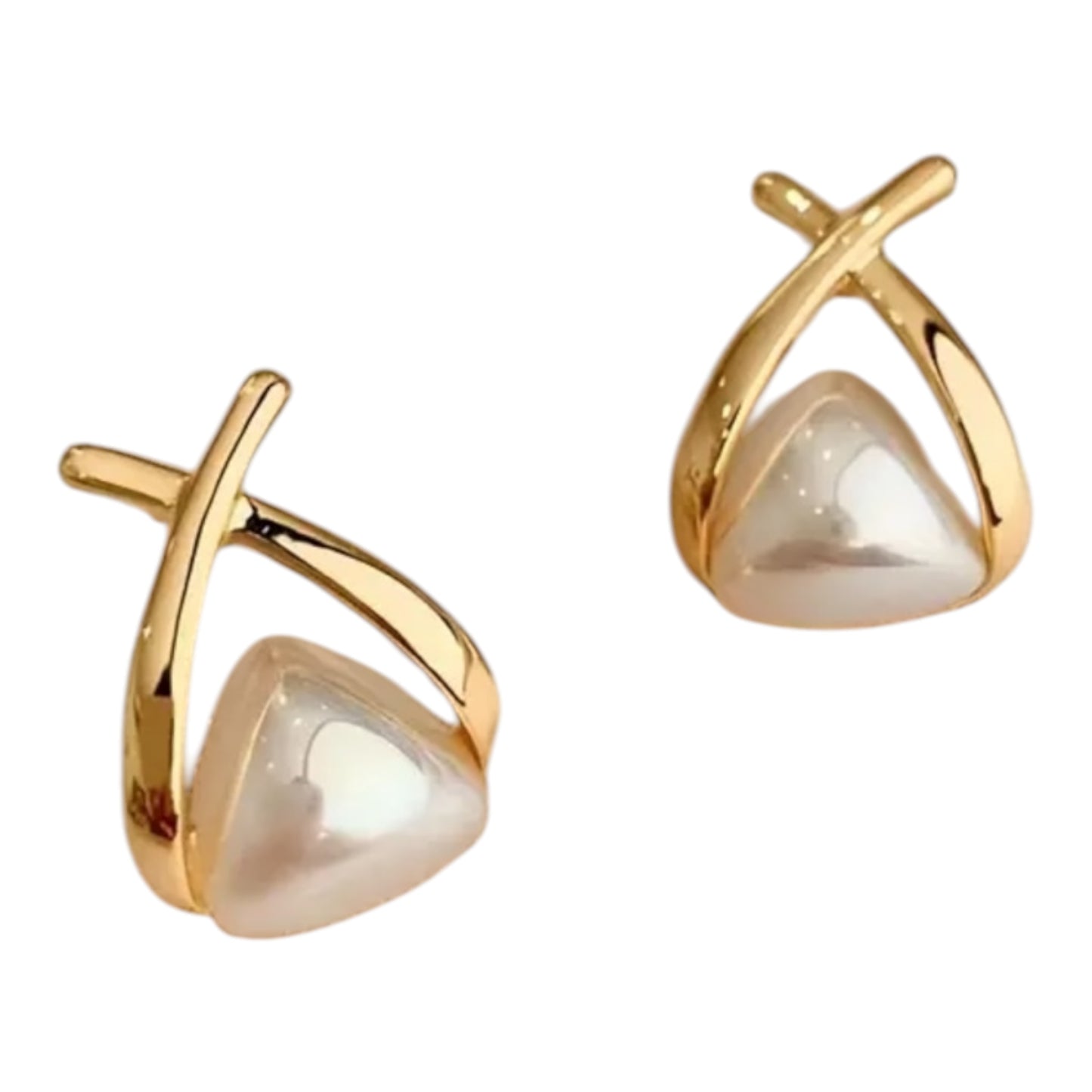 Metallic Cross Pearl Earrings
