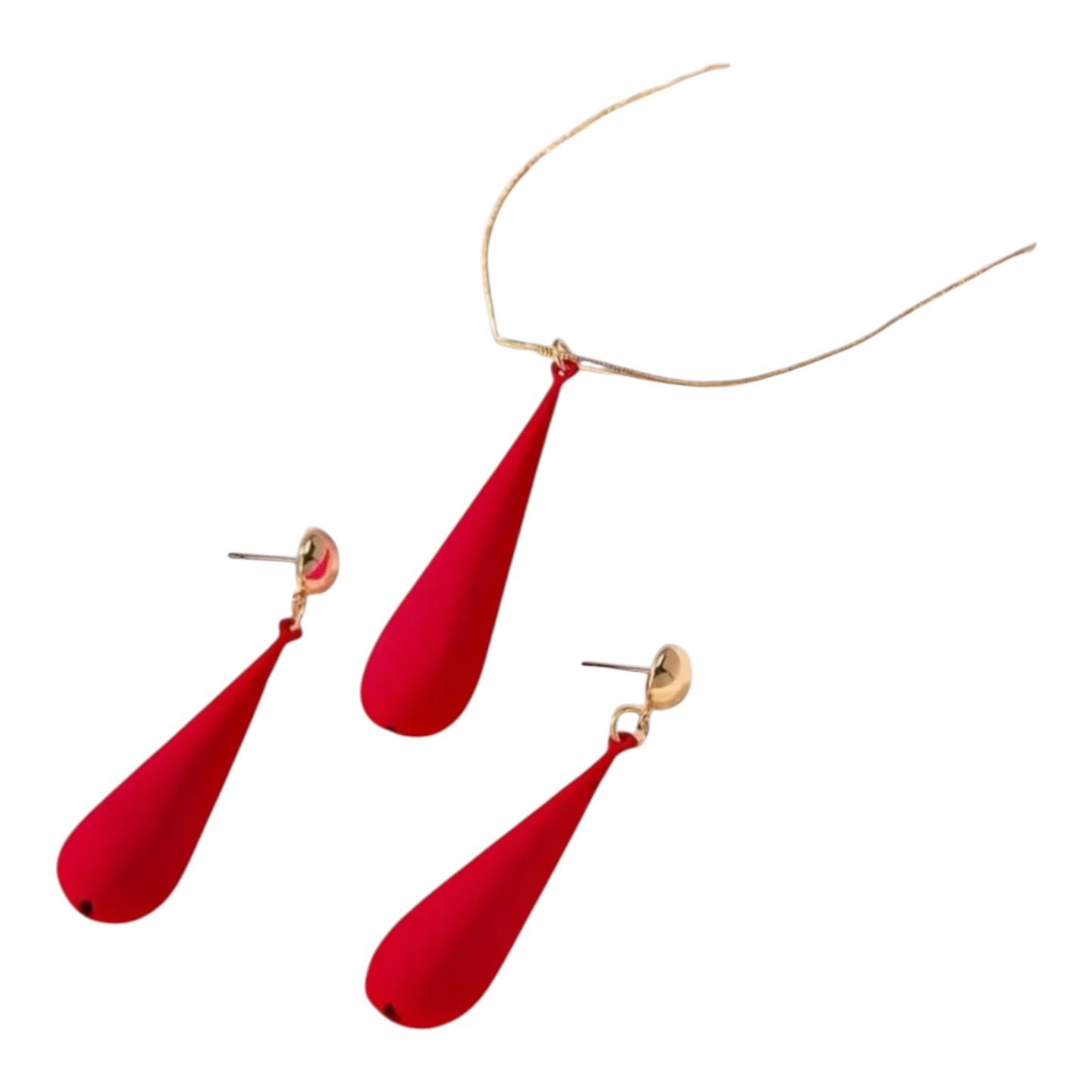Vintage Red Teardrop Necklace & Earrings Set