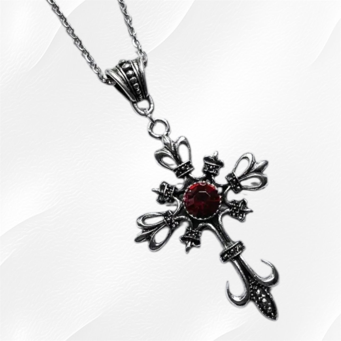 Gothic Red Stone Cross Necklace