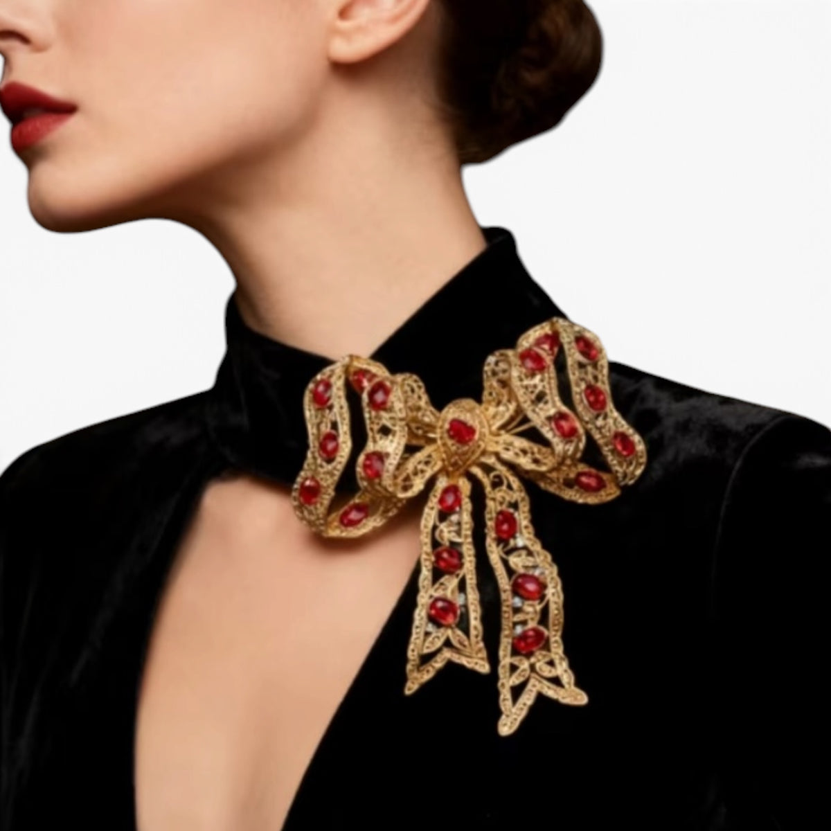 Red Bow Tassel Brooch