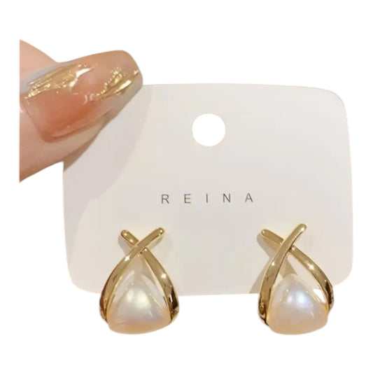 Metallic Cross Pearl Earrings