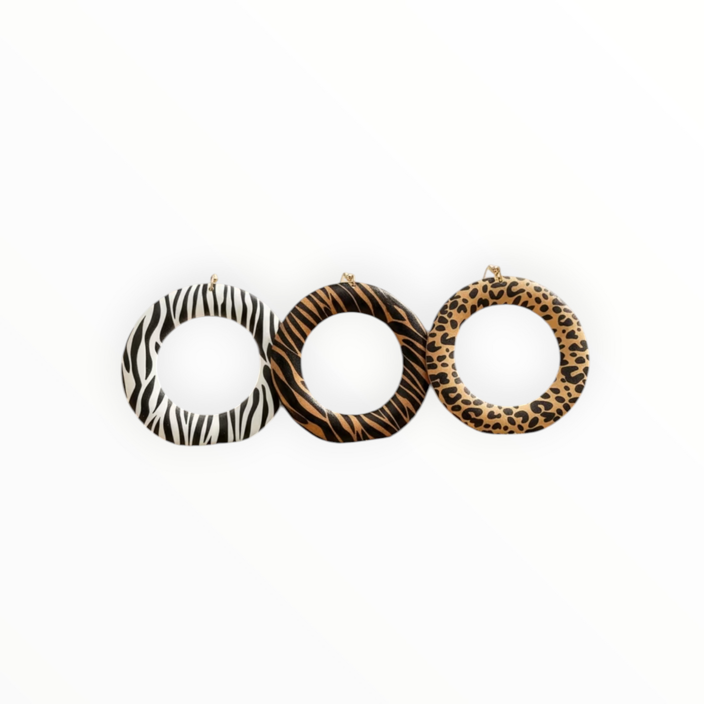 Animal Print Wood Hoop Earrings Set