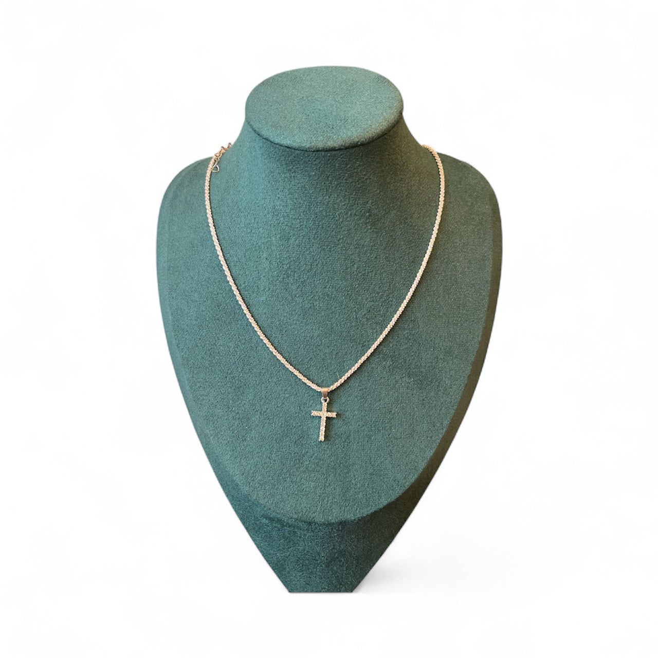 Sterling Silver Cross Pendent Necklace with Sparkling Rhine Stones