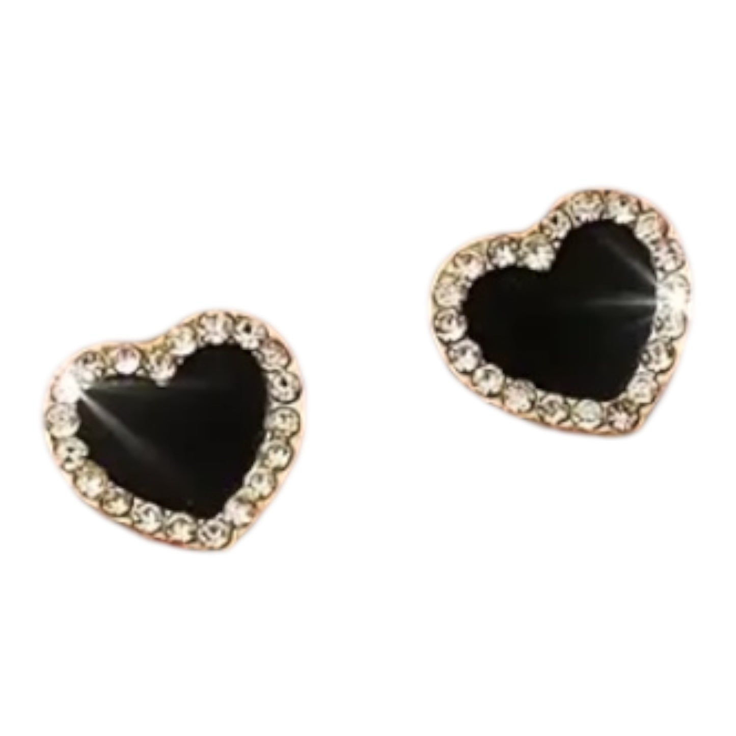 Black Heart Rhinestone Stud Earrings – 925 Silver Post