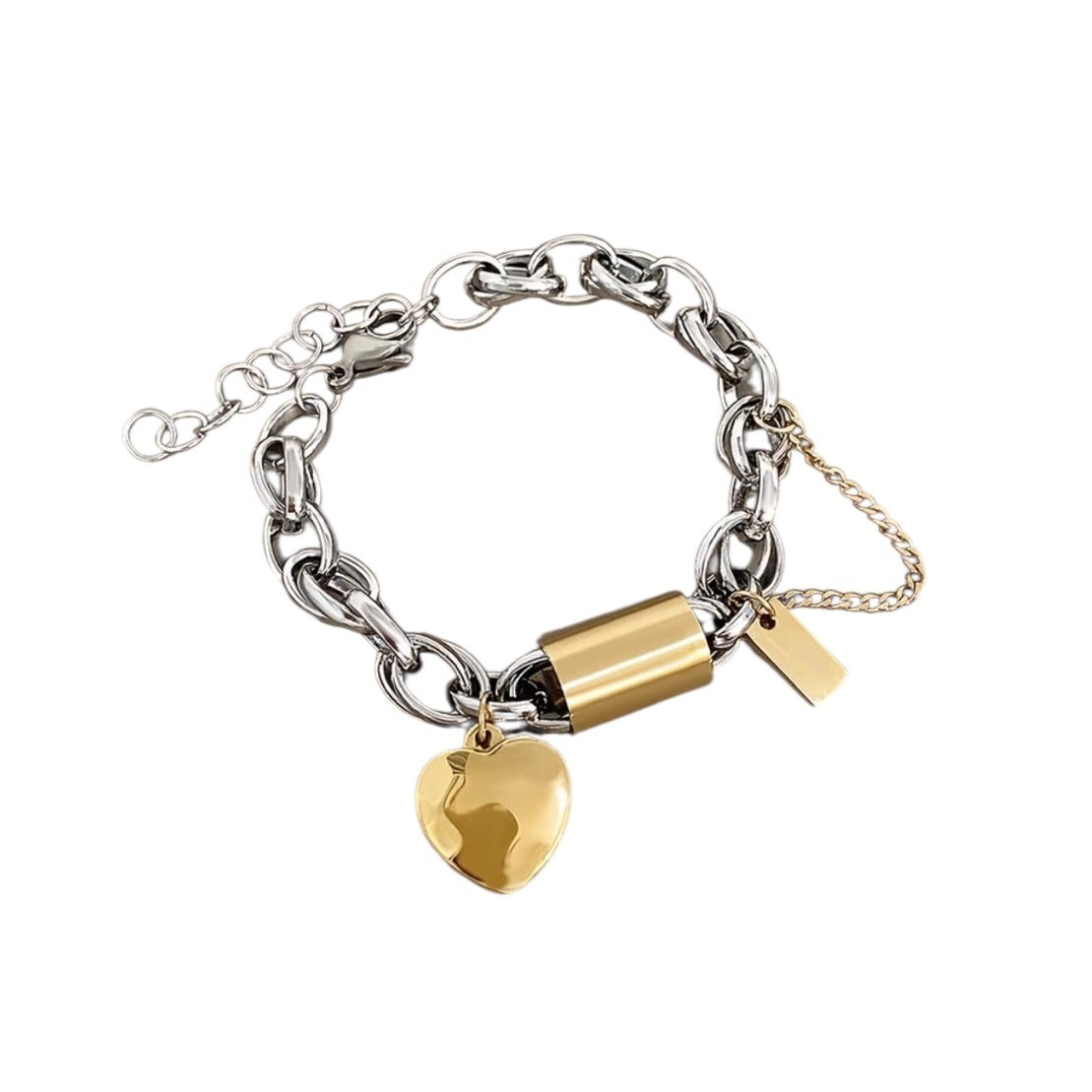 Two-Tone Heart Chain Bracelet