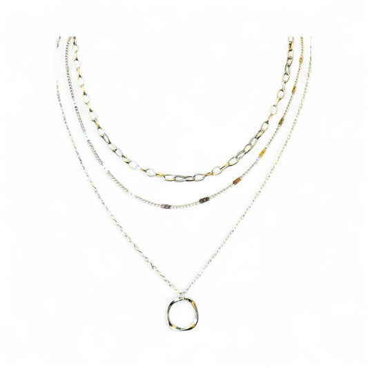 Sterling Silver Muti-layer Necklace with Round Pendent