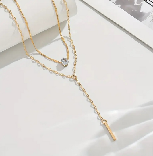Golden-Tone Rhinestone Multi-Layer Necklace