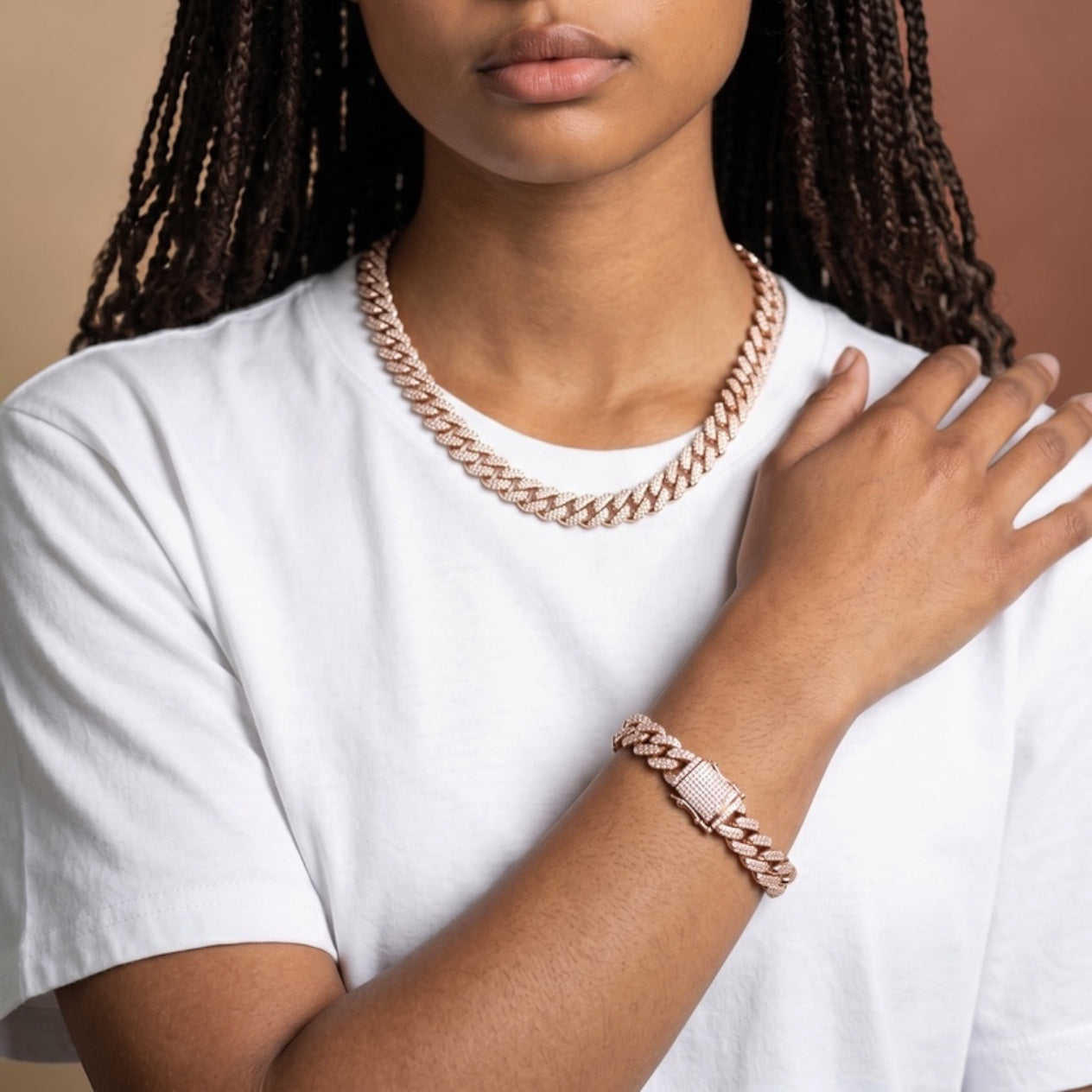 Sparkling Cuban Link Necklace & Bracelet Set