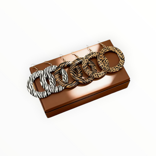 Animal Print Wood Hoop Earrings Set