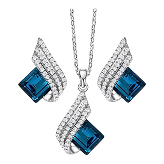 Heavenly Glow Blue Angel Wings Pendant Necklace Set
