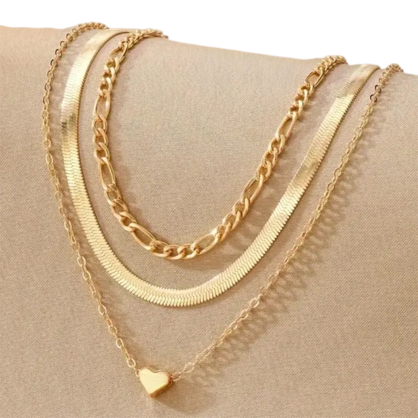 Heart Charm Layered Necklace Set