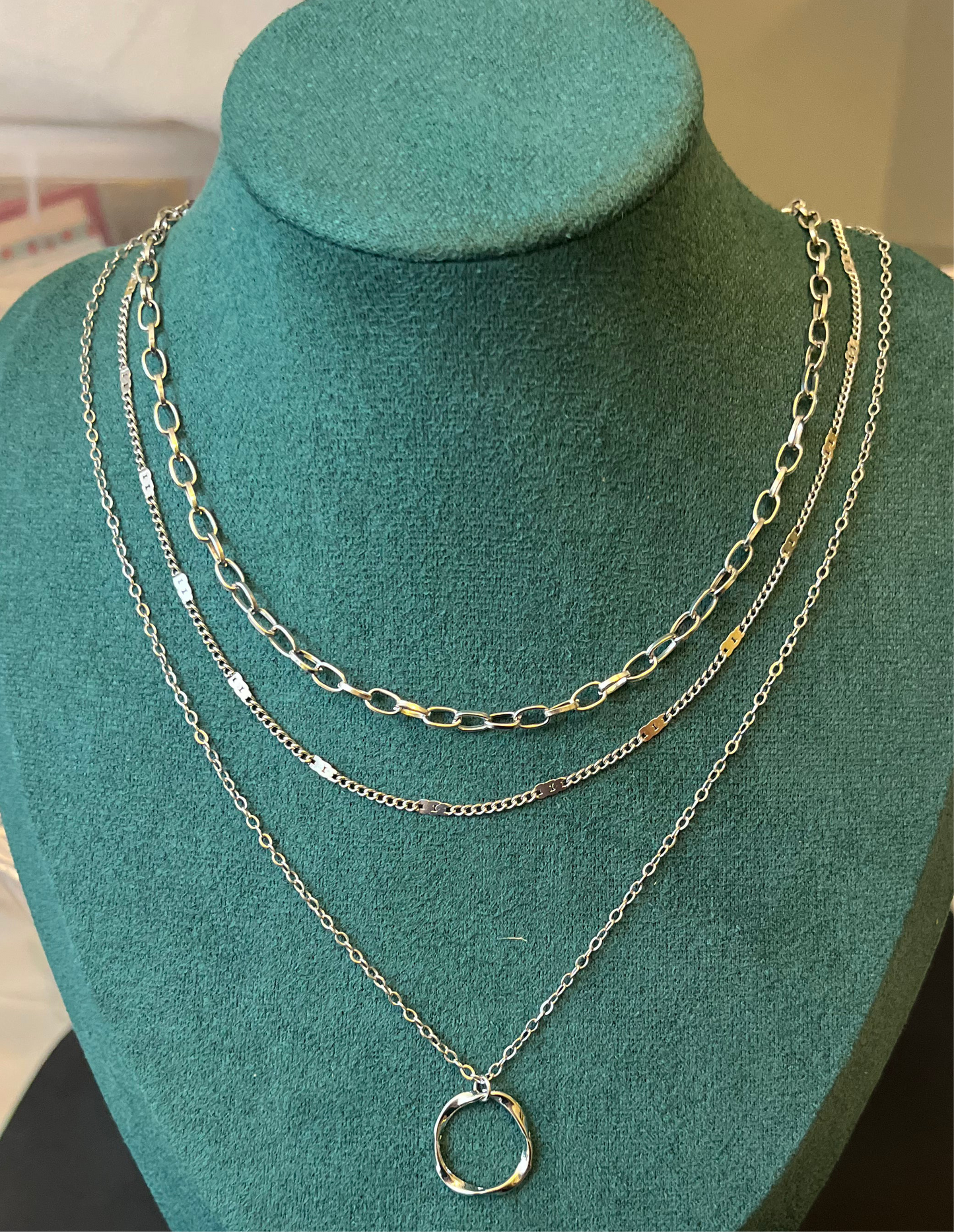 Sterling Silver Muti-layer Necklace with Round Pendent