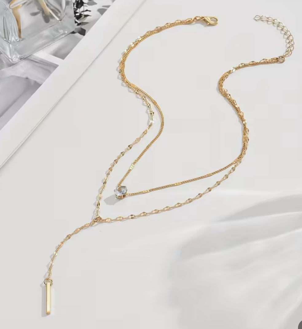 Golden-Tone Rhinestone Multi-Layer Necklace