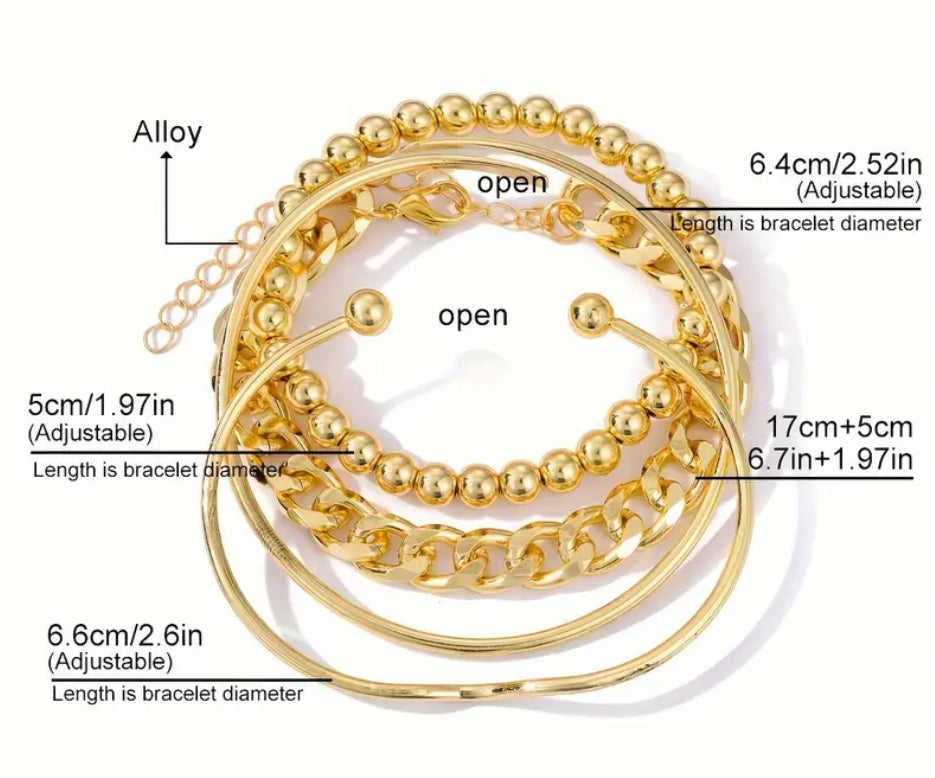 4-Piece Gold Bangle Bracelet Set