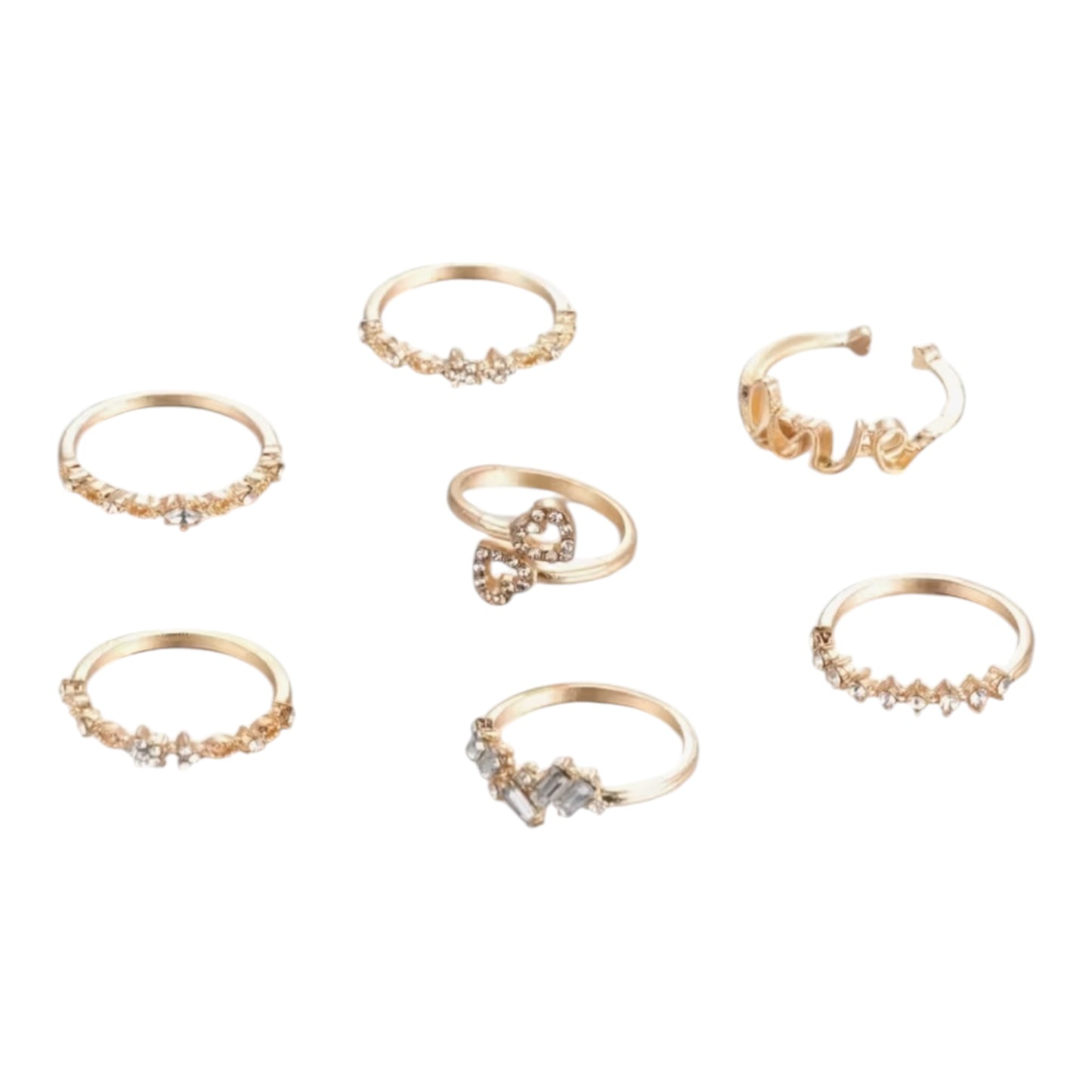 7pcs Stylish Boho Fashion Heart & LOVE Ring Set