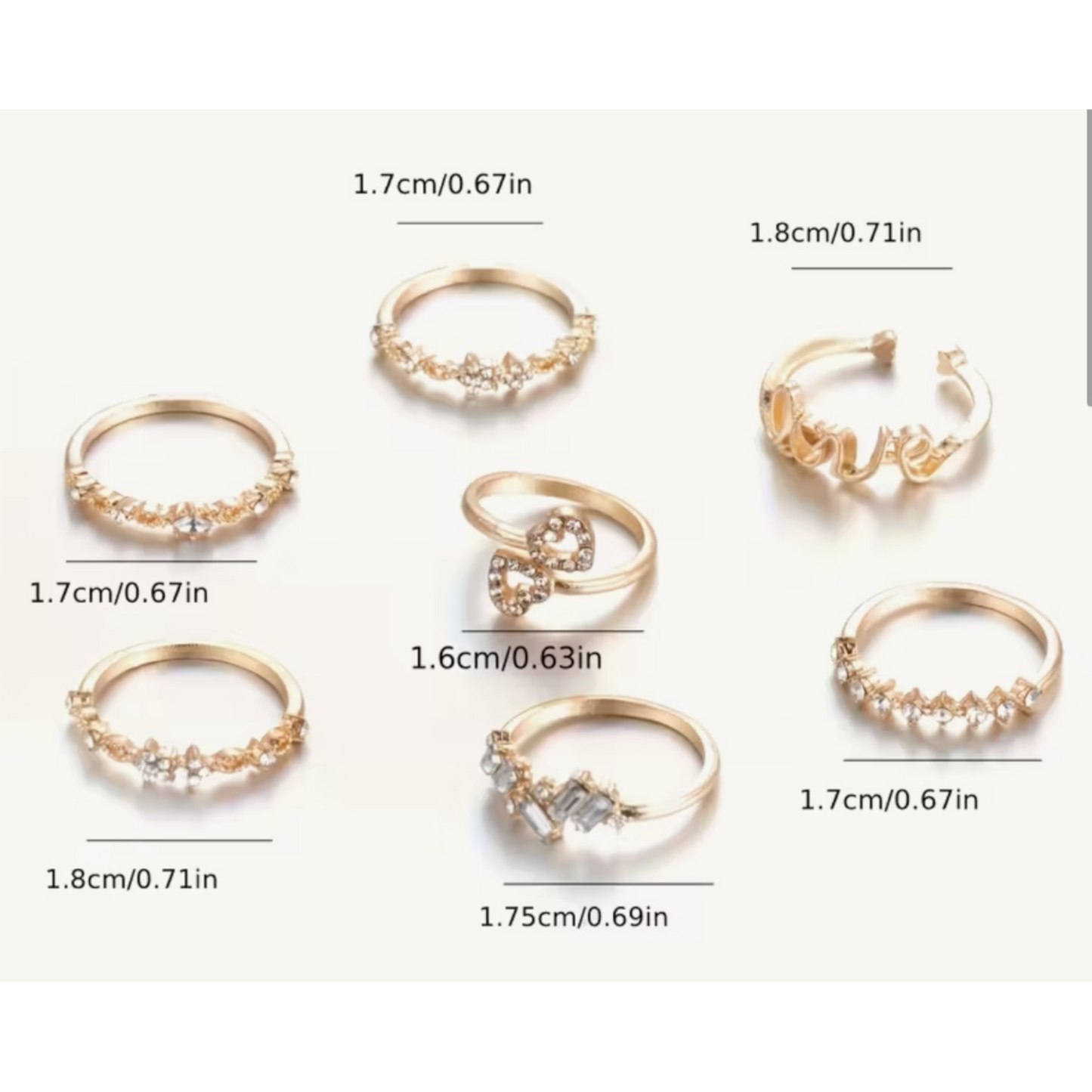 7pcs Stylish Boho Fashion Heart & LOVE Ring Set