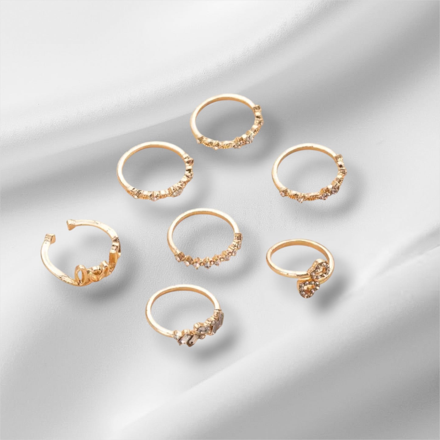 7pcs Stylish Boho Fashion Heart & LOVE Ring Set