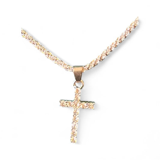 Sterling Silver Cross Pendent Necklace with Sparkling Rhine Stones